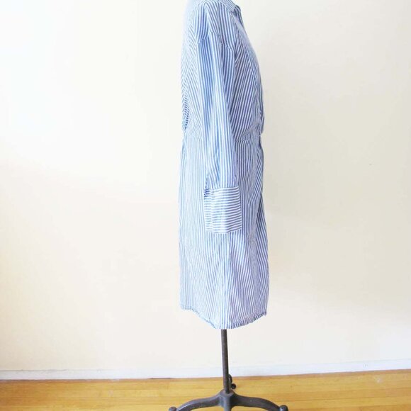 Vince Blue White Stripe Shirtdress Twist Front 4 Small Business Work Preppy - Picture 3 of 6